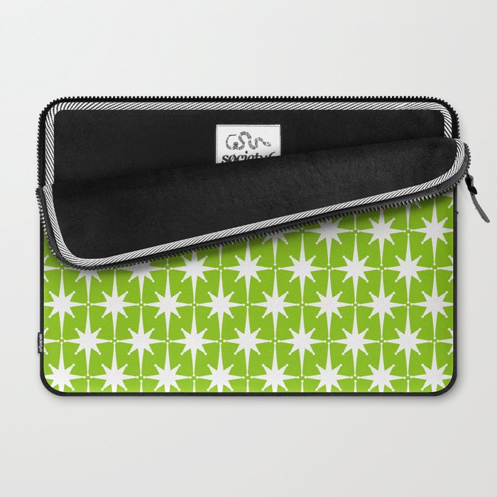 Mid Century Modern Atomic Age Starburst Pattern Lime Green & White Laptop Sleeve Gallery Image 2