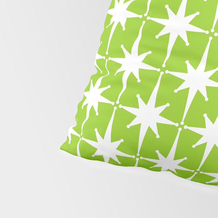 Mid Century Modern Atomic Age Starburst Pattern Lime Green & White Pillow Sham Gallery Image 4