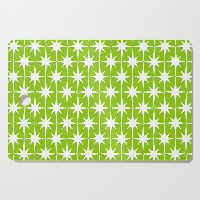 Mid Century Modern Atomic Age Starburst Pattern Lime Green & White Cutting Board Gallery Image 1