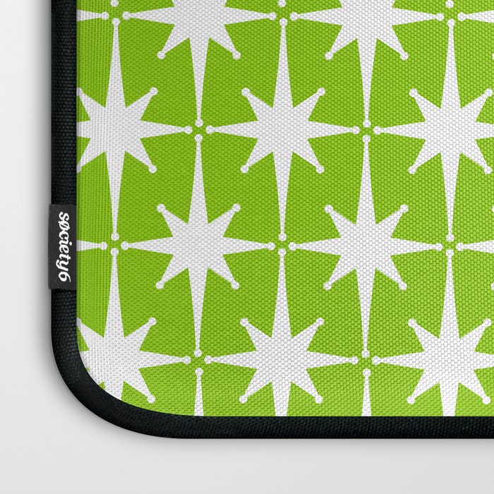 Mid Century Modern Atomic Age Starburst Pattern Lime Green & White Laptop Sleeve Gallery Image 3