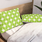 Mid Century Modern Atomic Age Starburst Pattern Lime Green & White Pillow Sham Gallery Image 2