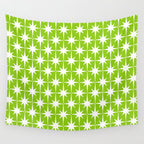 Mid Century Modern Atomic Age Starburst Pattern Lime Green & White Wall Tapestry Gallery Image 4