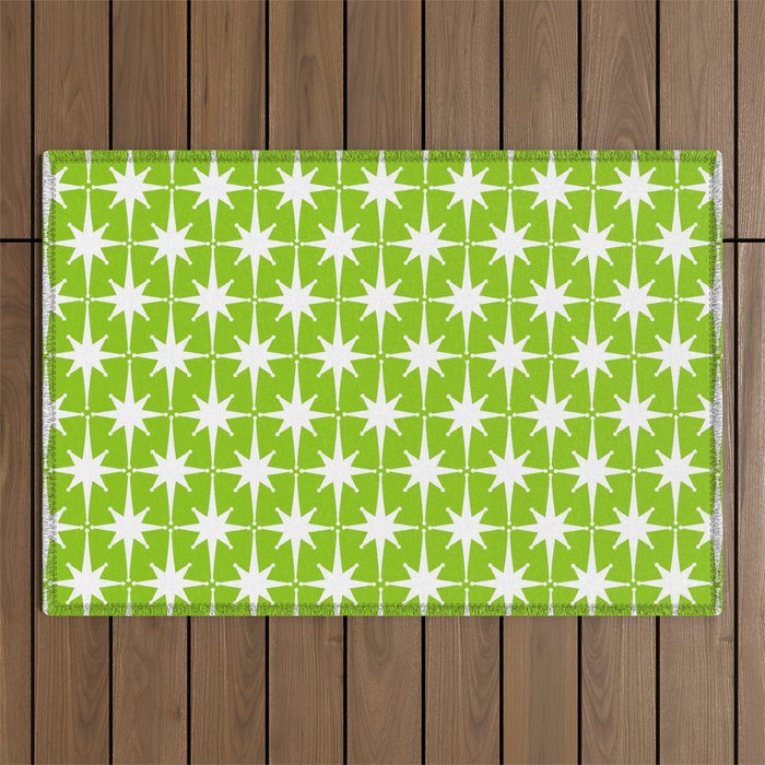 Mid Century Modern Atomic Age Starburst Pattern Lime Green & White Outdoor Rug Gallery Image 1