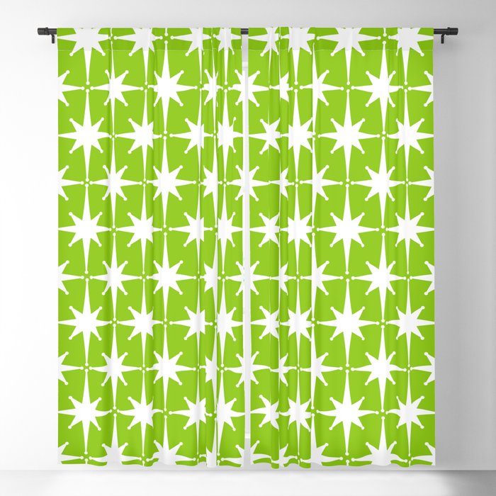 Mid Century Modern Atomic Age Starburst Pattern Lime Green & White Window Curtain Gallery Image 1