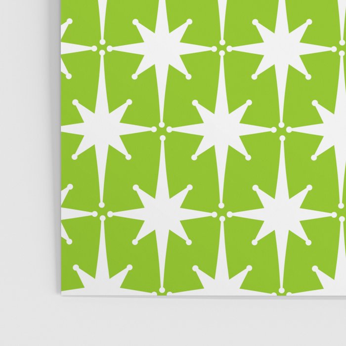 Mid Century Modern Atomic Age Starburst Pattern Lime Green & White Poster Gallery Image 3