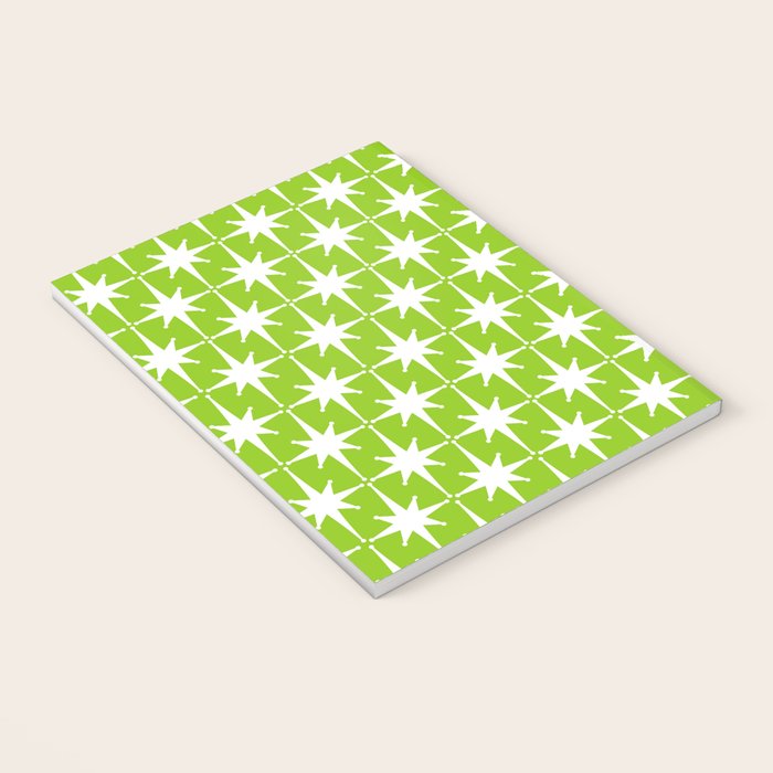 Mid Century Modern Atomic Age Starburst Pattern Lime Green & White Notebook Gallery Image 3