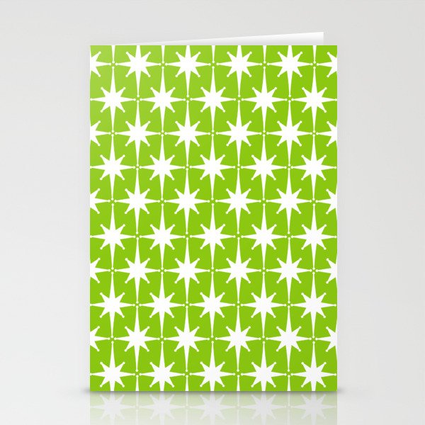 Mid Century Modern Atomic Age Starburst Pattern Lime Green & White Stationery Card Gallery Image 2