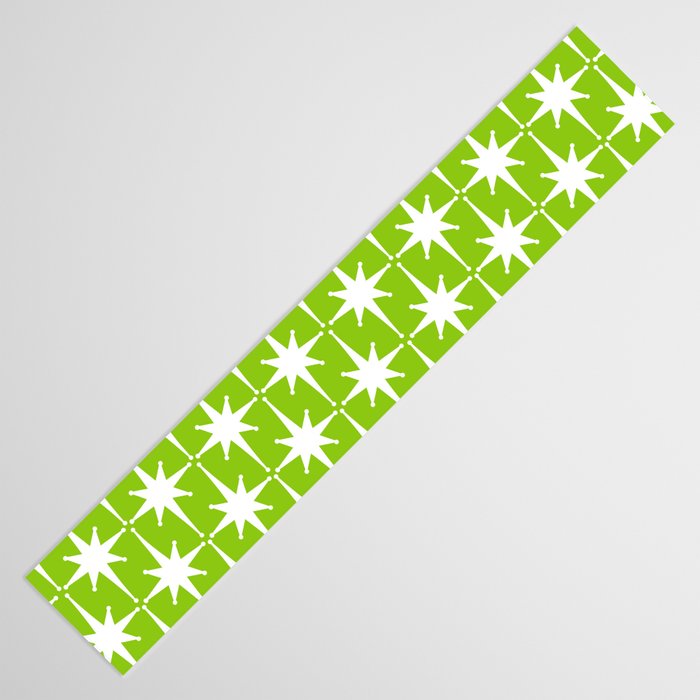 Mid Century Modern Atomic Age Starburst Pattern Lime Green & White Table Runner Gallery Image 3
