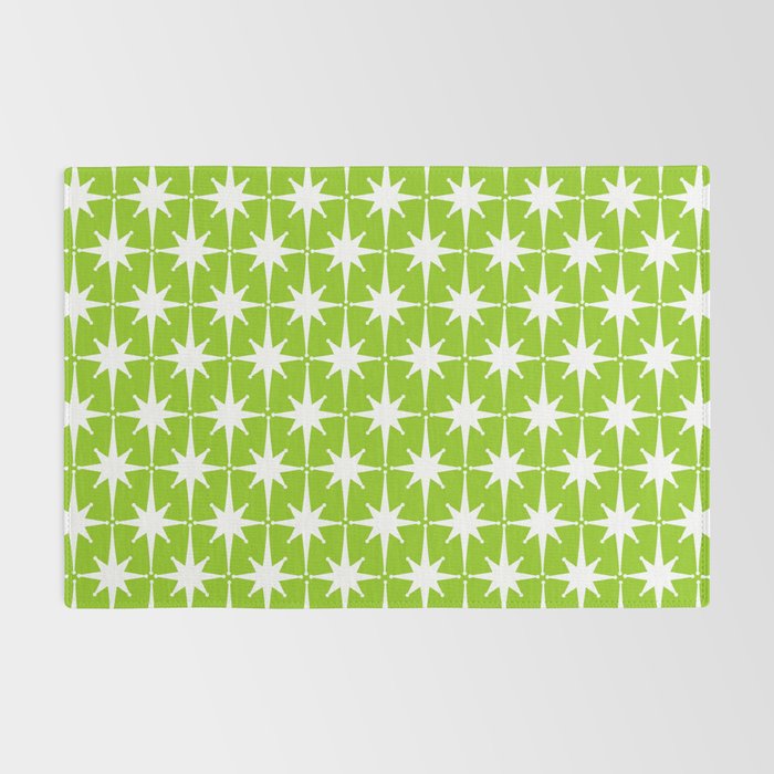 Mid Century Modern Atomic Age Starburst Pattern Lime Green & White Rug Gallery Image 2