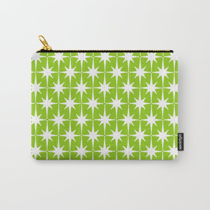 Mid Century Modern Atomic Age Starburst Pattern Lime Green & White Carry All Pouch Gallery Image 1