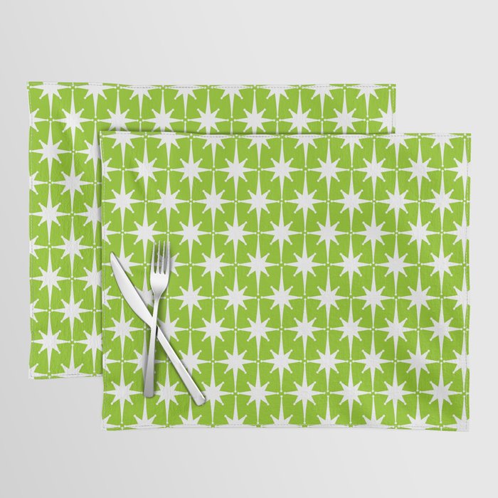 Mid Century Modern Atomic Age Starburst Pattern Lime Green & White Placemat Gallery Image 1