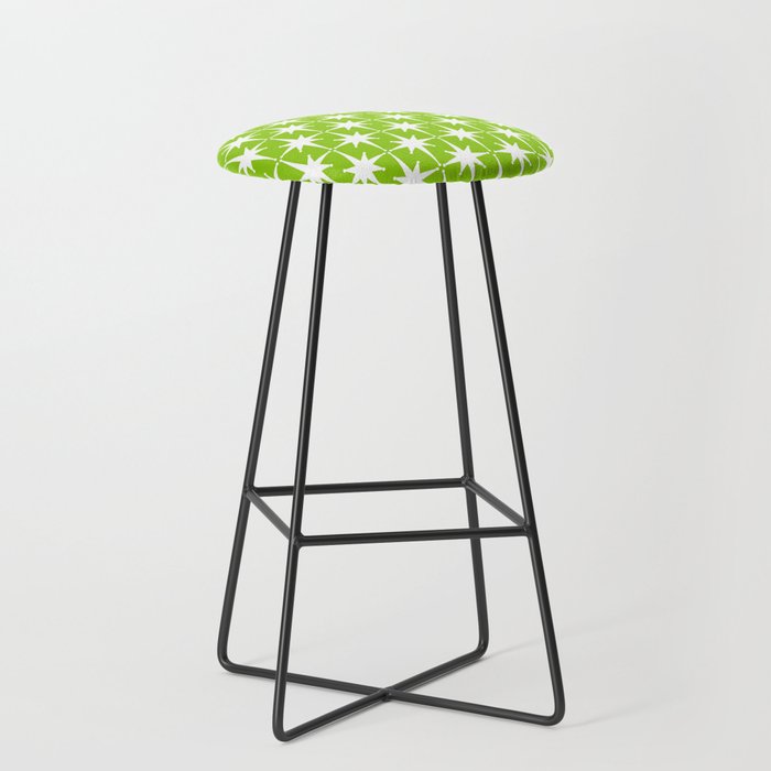 Mid Century Modern Atomic Age Starburst Pattern Lime Green & White Stool Gallery Image 1
