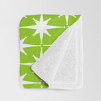 Mid Century Modern Atomic Age Starburst Pattern Lime Green & White Throw Blanket Gallery Image 3