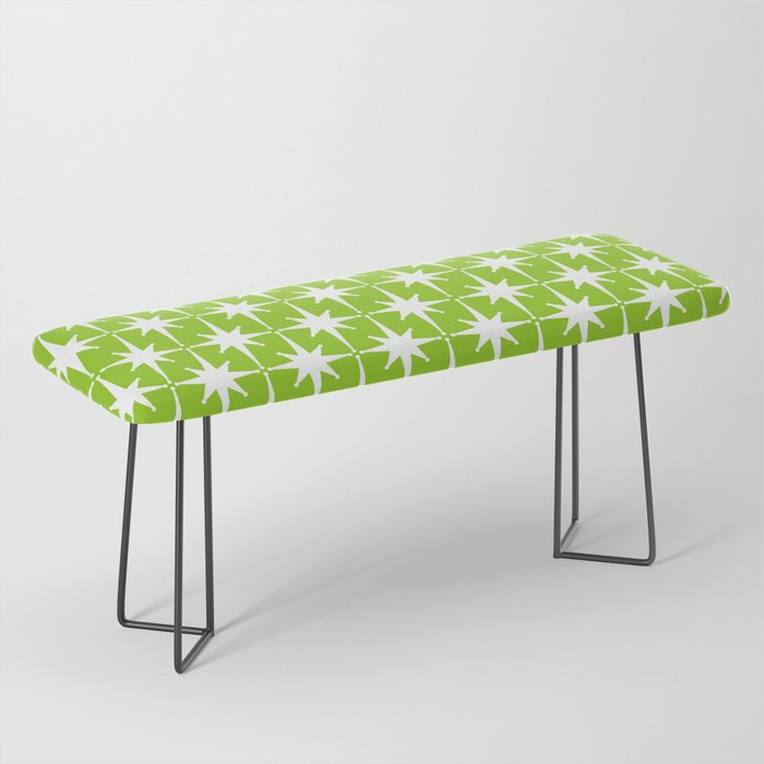 Mid Century Modern Atomic Age Starburst Pattern Lime Green & White Bench Gallery Image 1