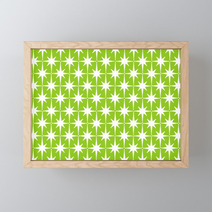 Mid Century Modern Atomic Age Starburst Pattern Lime Green & White Mini Art Print Gallery Image 1