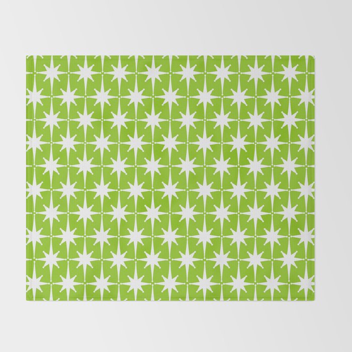 Mid Century Modern Atomic Age Starburst Pattern Lime Green & White Throw Blanket Gallery Image 2