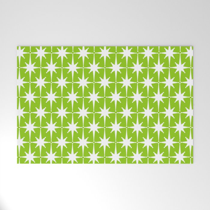 Mid Century Modern Atomic Age Starburst Pattern Lime Green & White Welcome Mat Gallery Image 1