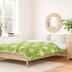 Mid Century Modern Atomic Age Starburst Pattern Lime Green & White Duvet Cover Gallery Image 2