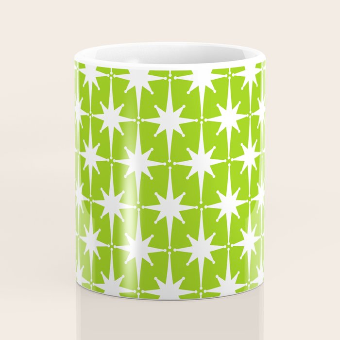 Mid Century Modern Atomic Age Starburst Pattern Lime Green & White Coffee Mug Gallery Image 4