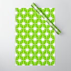 Mid Century Modern Atomic Age Starburst Pattern Lime Green & White Wrapping Paper Gallery Image 1
