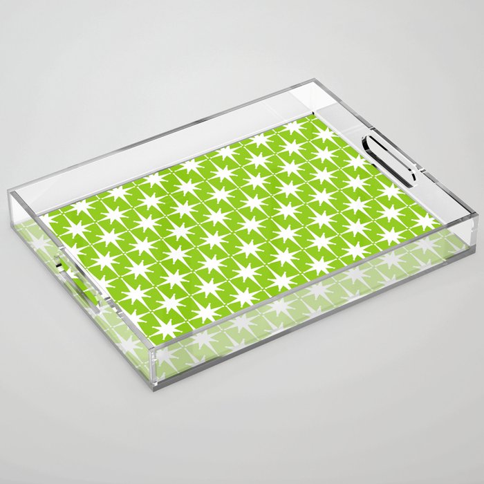 Mid Century Modern Atomic Age Starburst Pattern Lime Green & White Acrylic Tray Gallery Image 1