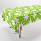 Mid Century Modern Atomic Age Starburst Pattern Lime Green & White Tablecloth Gallery Image 1