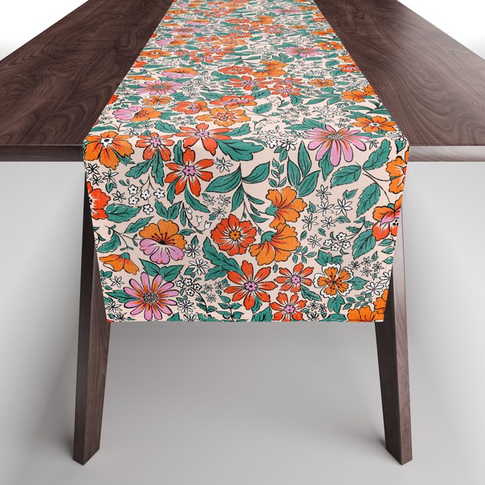 Posey - pink, orange, and teal Table Runner Gallery Image 1