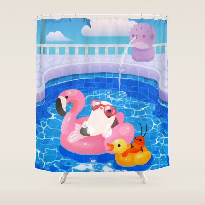 Cory cats in the swimming pool 2 Shower Curtain Gallery Image 1