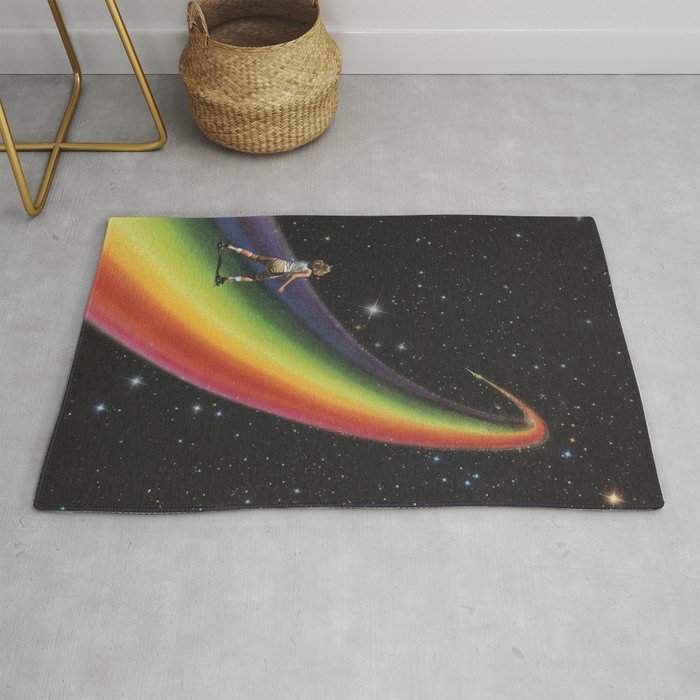 Retro Cosmic Rainbow Roller Skating Rug Gallery Image 1