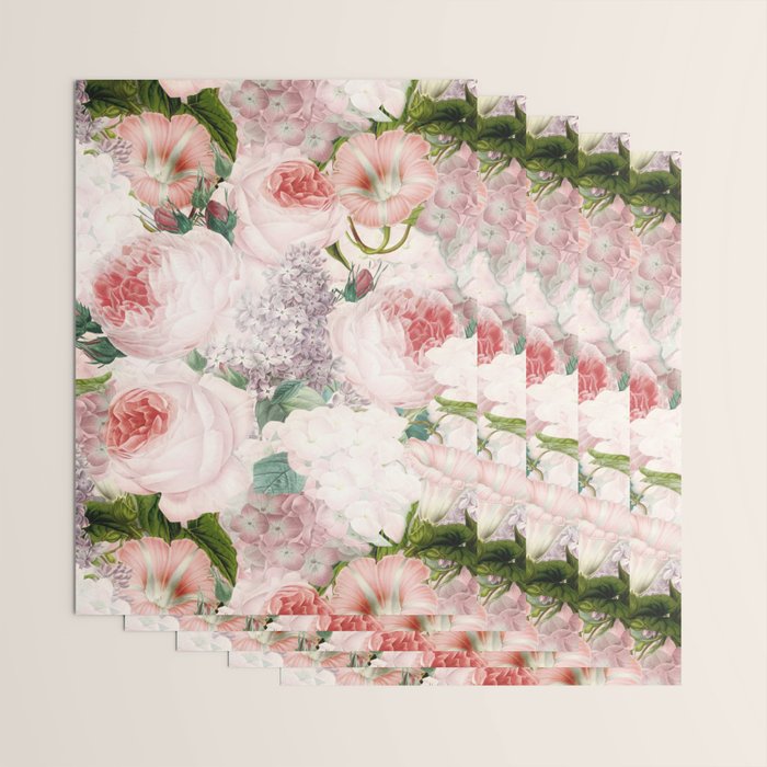 Vintage & Shabby Chic - Pastel Pink Botanical Summer Roses Garden Wrapping Paper Gallery Image 3
