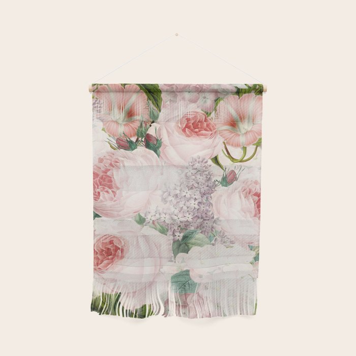 Vintage & Shabby Chic - Pastel Pink Botanical Summer Roses Garden Wall Hanging Gallery Image 1