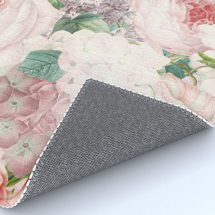 Vintage & Shabby Chic - Pastel Pink Botanical Summer Roses Garden Rug Gallery Image 4