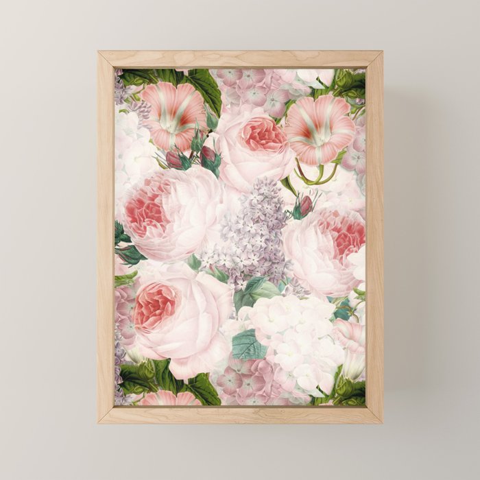 Vintage & Shabby Chic - Pastel Pink Botanical Summer Roses Garden Mini Art Print Gallery Image 1