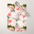 Vintage & Shabby Chic - Pastel Pink Botanical Summer Roses Garden Wrapping Paper Gallery Image 1