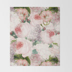 Vintage & Shabby Chic - Pastel Pink Botanical Summer Roses Garden Throw Blanket Gallery Image 2