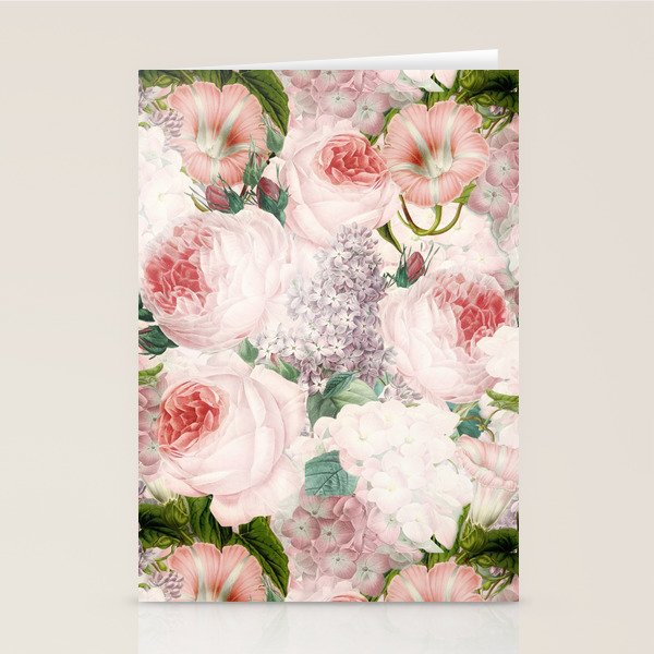 Vintage & Shabby Chic - Pastel Pink Botanical Summer Roses Garden Stationery Card Gallery Image 2