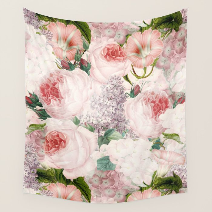 Vintage & Shabby Chic - Pastel Pink Botanical Summer Roses Garden Wall Tapestry Gallery Image 4