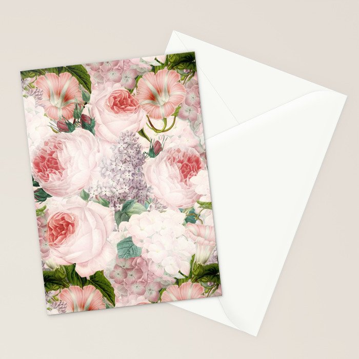 Vintage & Shabby Chic - Pastel Pink Botanical Summer Roses Garden Stationery Card Gallery Image 2