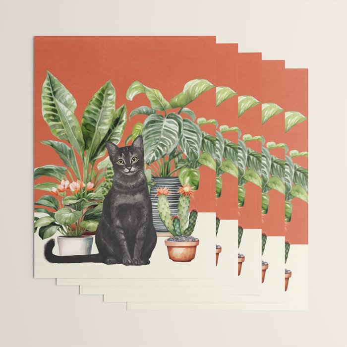 Black Cat And House Plants 3 Wrapping Paper Gallery Image 3
