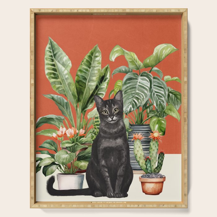 Black Cat And House Plants 3 Serving Tray Gallery Image 1