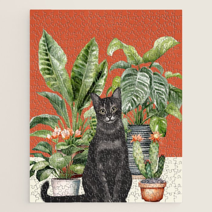Black Cat And House Plants 3 Jigsaw Puzzle Gallery Image 1