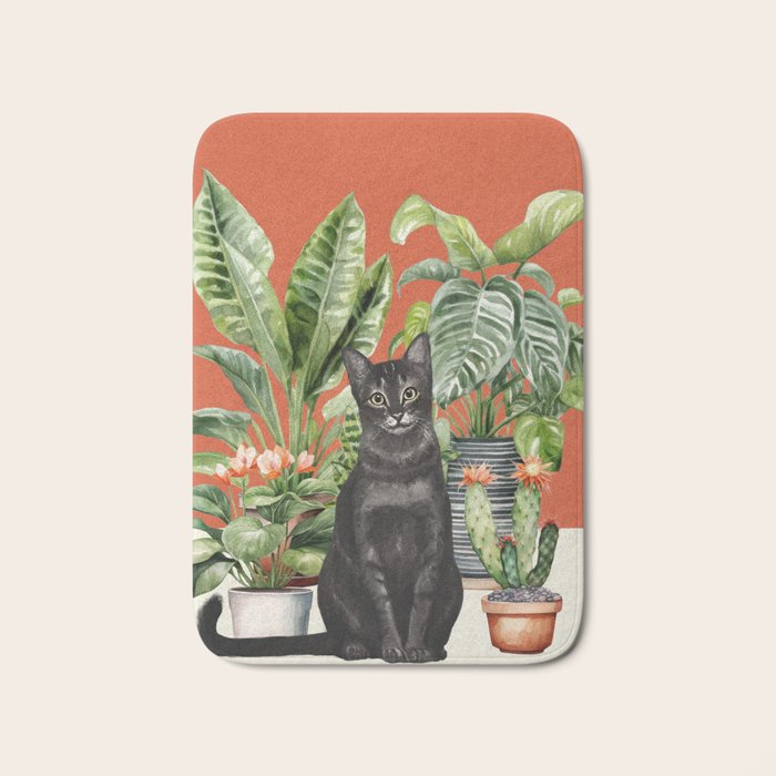 Black Cat And House Plants 3 Bath Mat Gallery Image 1