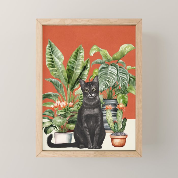 Black Cat And House Plants 3 Mini Art Print Gallery Image 1
