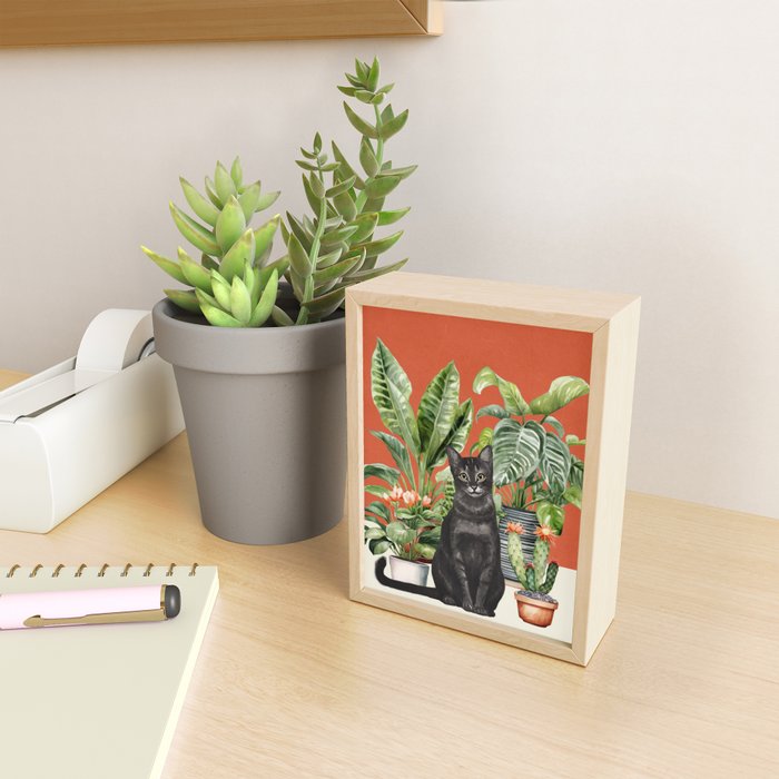 Black Cat And House Plants 3 Mini Art Print Gallery Image 2