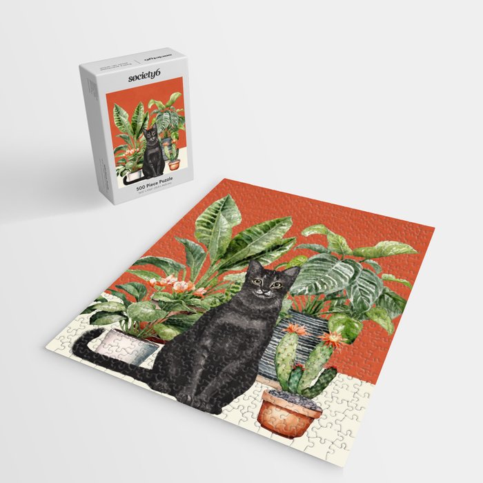 Black Cat And House Plants 3 Jigsaw Puzzle Gallery Image 2