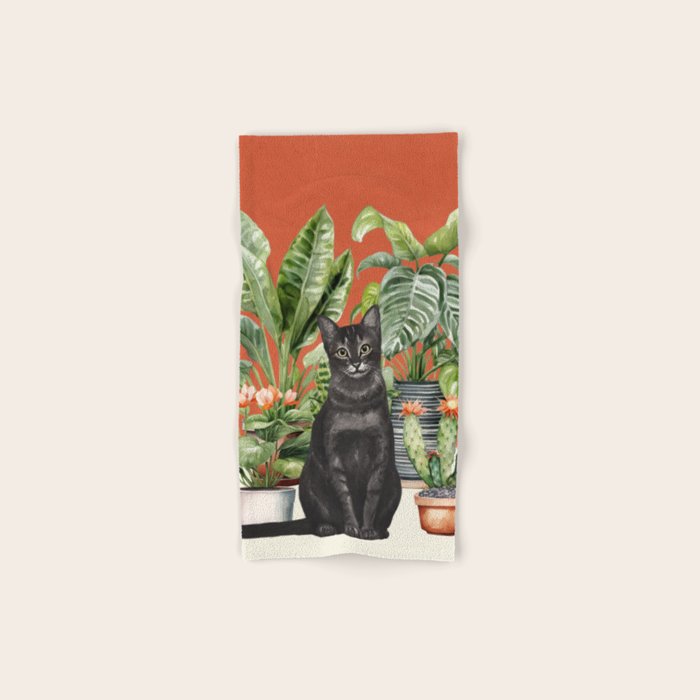 Black Cat And House Plants 3 Bath Towel Gallery Image 1