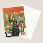 Black Cat And House Plants 3 Stationery Card Gallery Image 2
