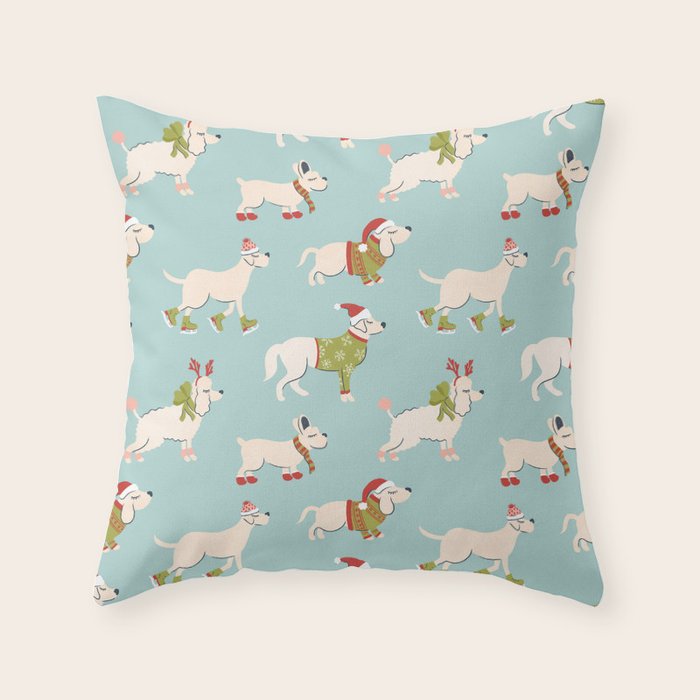 Retro Christmas - Winter Dogs Throw Pillow Gallery Image 6