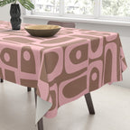 Mid Century Modern Piquet Abstract Multi Geometric Pattern in Mocha Brown and Light Pink Tablecloth Gallery Image 3