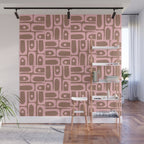 Mid Century Modern Piquet Abstract Multi Geometric Pattern in Mocha Brown and Light Pink Wall Mural Gallery Image 1